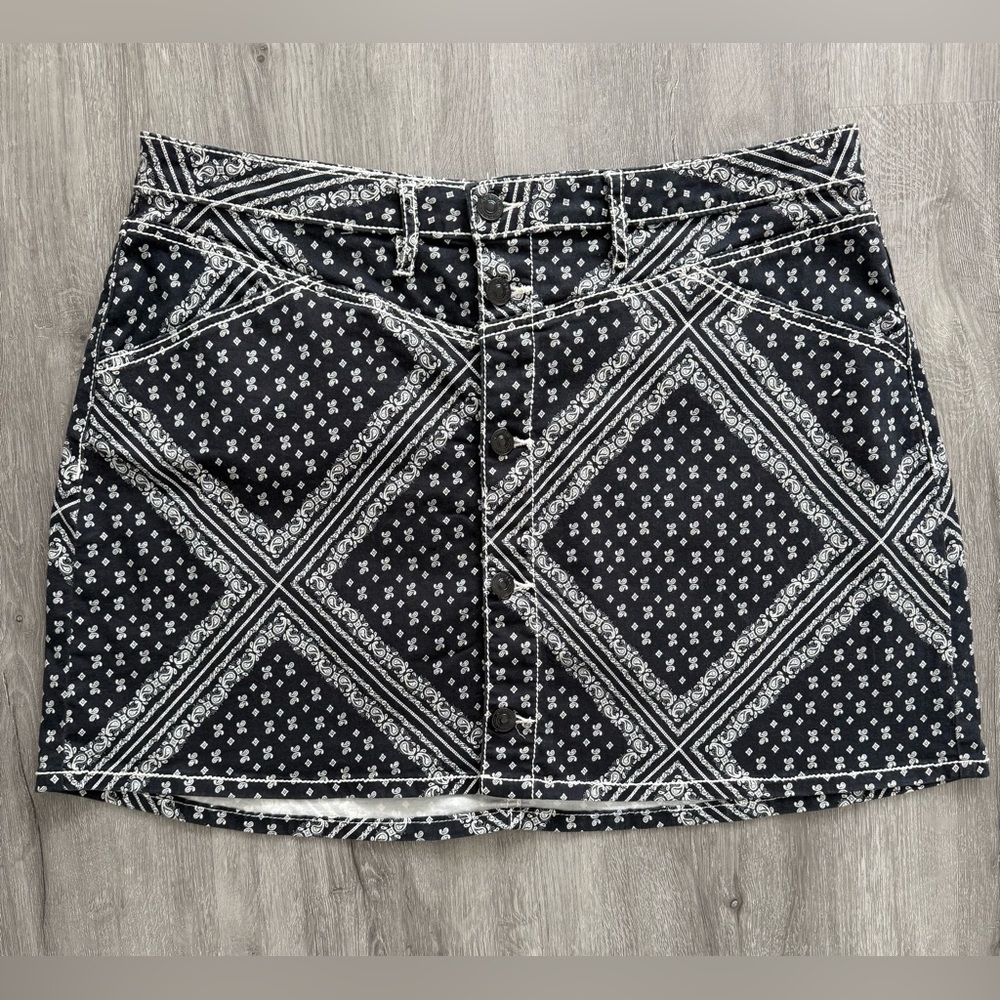 Shyanne A-Line Bandanna Print Button-Down Denim Mini Skirt | Size XXL